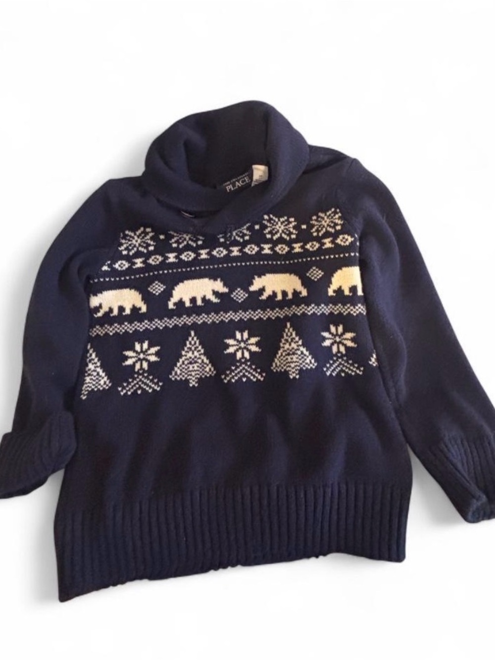 Black Label Navy Cowl Neck Sweater with White Nordic Bear Motif